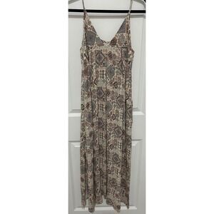 Becool Maxi Dress Boho‎ Pattern Spaghetti Strap Cream Brown Blue M